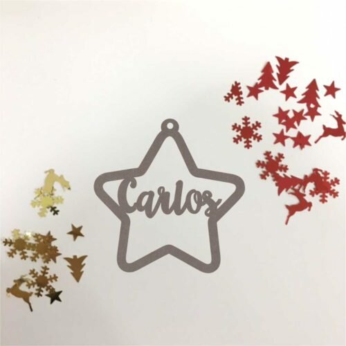 Bola de navidad de madera personalizada. Modelo estrella