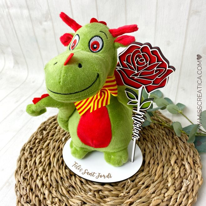 Regalo Sant Jordi. Dragón y rosa personalizada con nombre